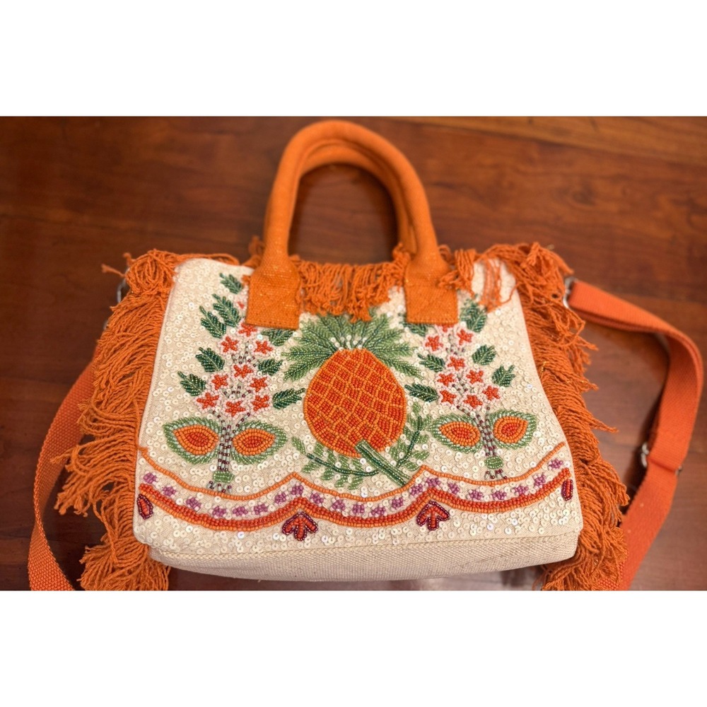 America & Beyond Fringe Fiesta Pineapple Tote Bag Beaded Sequin Crossbody - Picture 1 of 5